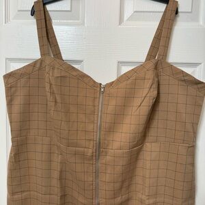 Forever 21 Plus Camal Brown Black Plaid Fall Dress 3X Straps Sheath Front zip